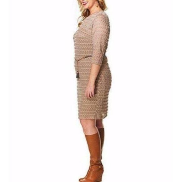 Sharagano Plus Size 24W Cafe Textured Zig Zag Belted Dress EUC $118 2458 Crochet - Picture 12 of 14